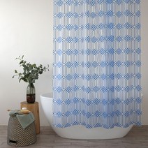 원세븐나인 EVA 샤워커튼 블루패턴, 1개