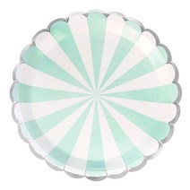 파티팡 스트라이프 일회용 파티 접시 23cm 민트, 10개입, 3개