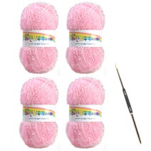 레인보우 펄 수세미실 80g x 4p + 코바늘 세트, 1세트, 08라이트핑크