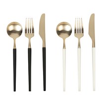 골든벨금속 솔리드 골드 양식기 2인조 세트, 블랙, 화이트, 디너스푼 블랙 + 화이트 + 디너포크 블랙 + 화이트 + 디너나이프 블랙 + 화이트