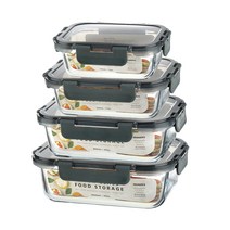 모드니 오븐글라스 직사각 밀폐용기 4종 세트, 1세트, 밀폐용기 370ml + 640ml + 860ml + 1040ml