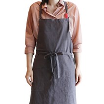 콘트라스트 린넨 패브릭 원피스 앞치마, 차콜그레이, 1개
