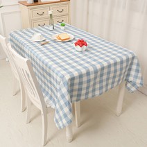 알럽홈 컬러체크 웨이브 정사각형 식탁보, 파스텔블루, 120 x 120 cm
