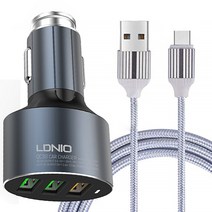 LDNIO 풀메탈 퀵차지 3.0 차량용 고속충전기 + 고속케이블 C타입, 혼합색상, LD-C703Q
