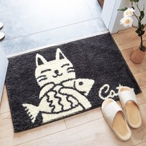 오블리원 웜 캣츠 스타일 도어 욕실 발매트, 생선고양이
