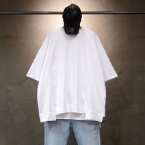 오버홀릭 남성용 박스 오버핏 절개 맨투맨 반팔티