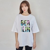 진마니아 여성용 리프베를린 사이드 트임 루즈핏 하프 반팔 티셔츠 CE5T39