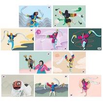 마음담아 감성 일러스트 한국 전통 엽서 10종 x 3p 세트, 혼합색상, 1세트