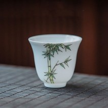 경덕진 분채 옥니 매란국죽 찻잔 죽, 그린 + 화이트, 1개