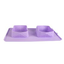 어반트 반려동물 실리콘 접이식 휴대용 밥그릇   가방 세트, 퍼플(밥그릇), 1세트