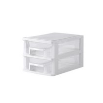 부스마켓 다층 플라스틱 데스크탑 보관 상자, 화이트, 2단