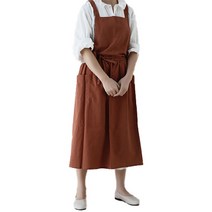 유로와 여성용 심플 감성 원예 주방 주부 앞치마 작업용 URO109, 적갈색, 1개