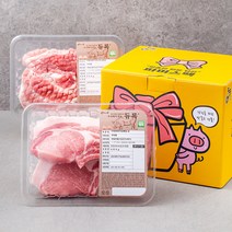 도뜰 무항생제 인증 듀록 눈꽃 삼겹살 500g + 뼈 등심 600g 간편 선물세트 (냉장), 1세트
