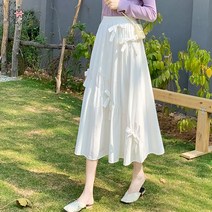 페이퍼먼츠 사선 리본 장식 플레어 롱 스커트 01272