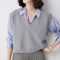 더시럽 여성용 크롭 브이넥 니트 베스트