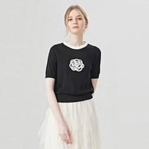 탱커스 여성용 플라워 자수 넥 배색 포인트 니트 TU1KP011L0