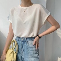비비에모 여성용 심플 캡소매 가오리핏 티셔츠 01356