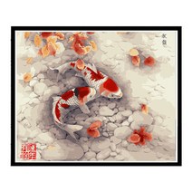순잠 깜찍 모던 수채화 유채화 개릭터 그림그리기 DIY 세트 40 x 50 x 2.5 cm, 29 붕어 2마리