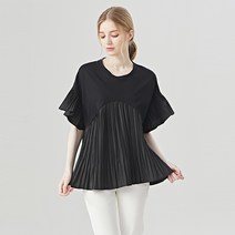탱커스 플리츠 배색 라운드 데일리 블라우스 TU1BL066L0