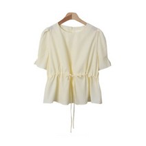 루샤룬 라운드넥 스트링 퍼프 블라우스 BL4721K26