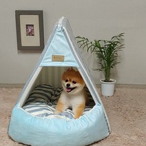 두기펫 반려동물 쏘옥 극세사 삼각 하우스, 스트라이프 스카이블루