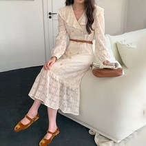 페이퍼먼츠 브이넥 빅카라 레이스 연꽃 더블 피쉬 테일 롱 원피스 02780