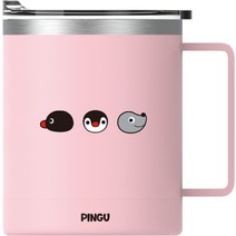 데이니즈 핑구 스테인리스컵 + 뚜껑 350ml, 핑크, 1개
