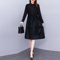 아뗄릭 빅사이즈 기모 카라 벨벳 허리 스트링 미디 원피스 01415