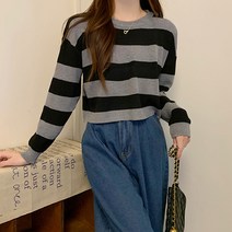 레몬소울 여성용 루코라 단가라 배색 니트 티
