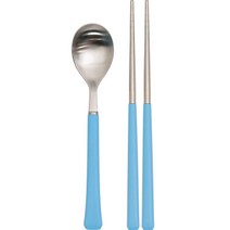 라온누리 아동용 블루밍 컬러 수저세트, 숟가락 + 젓가락 1쌍, 스카이블루