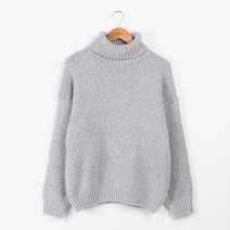 빼빼 여성용 롱 터틀넥 루즈핏 보카시 니트 티셔츠