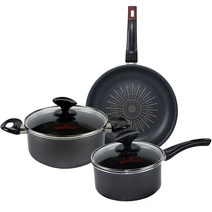 퀸센스 인덕션 냄비 후라이팬 세트, 편수 18cm + 양수 24cm + 후라이팬 28cm, 블랙