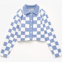 미쏘 여성용 카라넥 체크 가디건