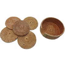 라탄샵 오리지널 롬복 컵받침 라탄 티코스터 5p + 케이스 세트 J038, 내추럴