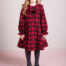 젤리스푼 여아용 클래식 러플 체크 원피스