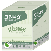 크리넥스 클래식 소프트 티슈 숲속향 2겹, 200개입, 6개
