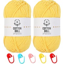 니뜨 코튼돌실 50g x 2p + 단수링 5p 세트, 5 노랑(뜨개실), 랜덤발송(단수링)