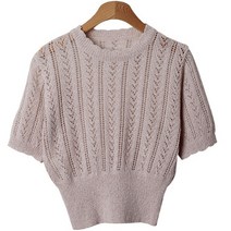 여성용 치인코 펀칭 프릴 반팔 니트 cpnt4417k32