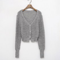 여성용 럽스 피나 브이넥 뜨개 크롭 니트 가디건