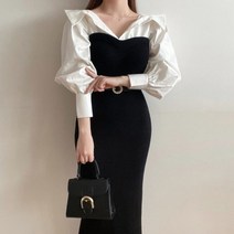 비비에모 블랙앤화이트 머메이드 벨티 원피스 02748