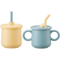 락앤락 리틀럽 실리콘 빨대컵 200ml 세트 일반형 + 스파우트형, 스카이블루, 옐로우, 1세트