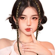 하이유니 땋은 벼머리 포인트 앞머리 헤어피스, 라이트브라운, 2개