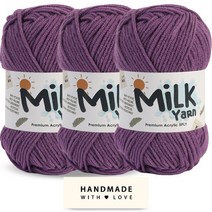 니뜨 밀크얀 뜨개실 50g x 3p + 코튼라벨 세트, 66 퍼플, 1세트