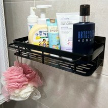 제이에스맘 모던세븐 강력 찰싹 무타공 접착식 욕실 선반, 블랙, 1개