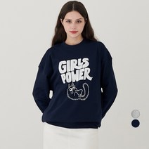 Elle Girl 오버핏 그래픽 특양면 맨투맨 Girls Power 네이비 M
