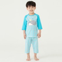 롤리트리 아동용 순면 7부 체크 고슴도치 내의 상하의 세트
