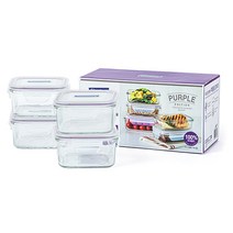 글라스락 퍼플에디션 정사각 밀폐용기, 4개입, 490ml