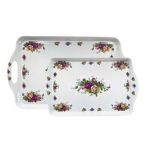 로얄알버트 황실장미 멜라민 트레이 중 + 대 세트, 화이트