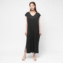 캐럿 여성용 찰랑 브이넥 민소매 트임 롱원피스
