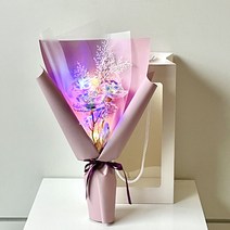 디앤에프컴퍼니 미니 꽃다발 장미 유리돔 무드등, 핑크